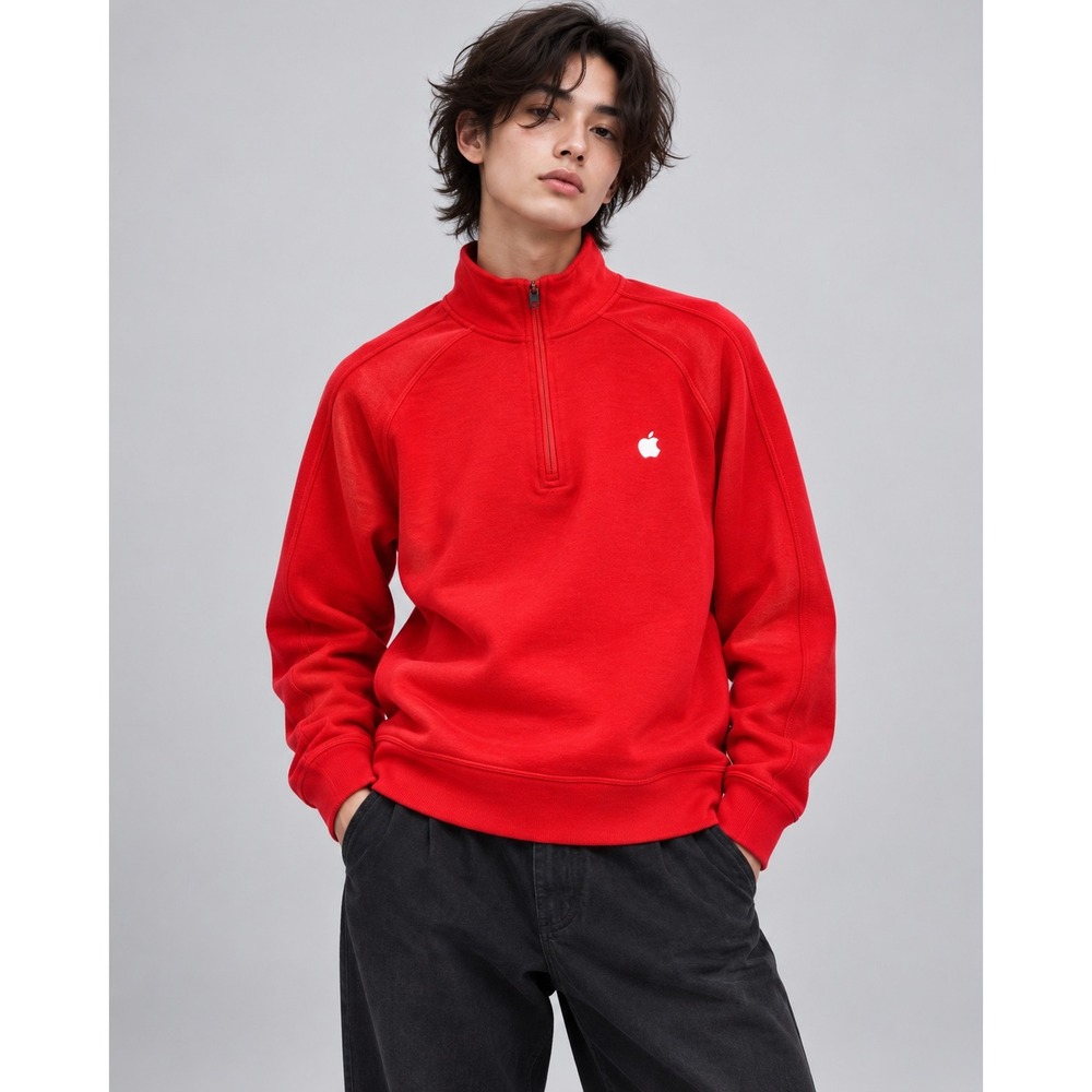 Apple Employee Exclusive Red Quarter Zip Pullover Sweatshirt Small Logo